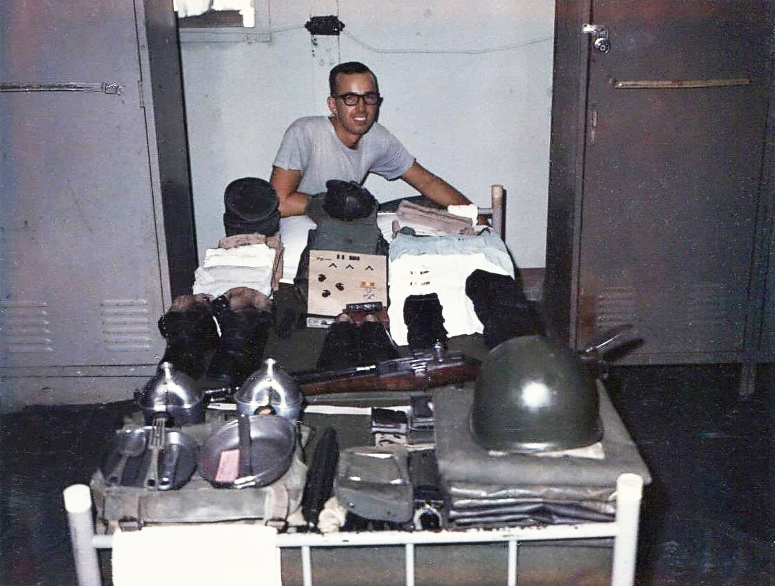 Derl Horn's gear laid out at the barracks for inspection